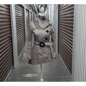 Anthropologie Soia & Kyo Small Grey w/ Black Belted Light Trench Coat Jacket